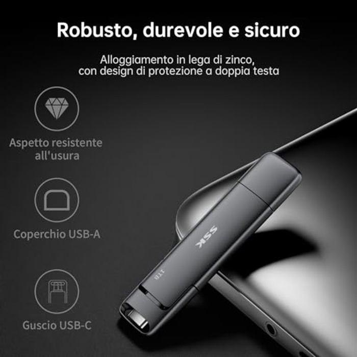 SSD Portatile GiGimundo 128GB USB-A E USB-C – Fino A 1073MB/s, Per IPhone 15/16/17, PS4, Android, Mac E PC (blu)