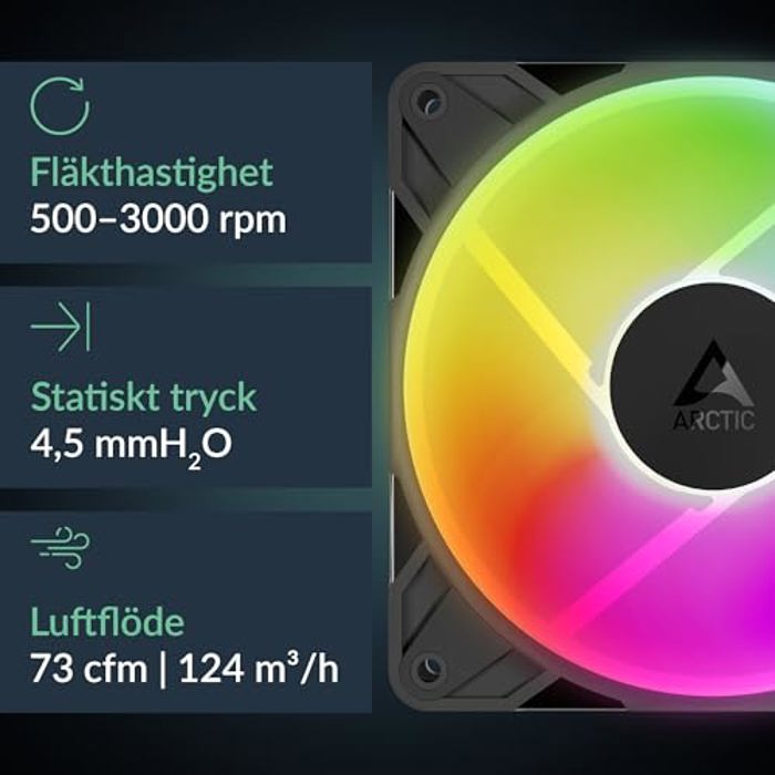 ARCTIC P12 Pro Reverse A-RGB - 120 mm Premium ventilator met omgekeerde luchtstroom, PWM ventilator met Y-kabelsplitter, 500-3000 rpm, 0 rpm <5% PWM, 5V Digital RGB, hydrodyn. lager, 4-Pin - Zwart