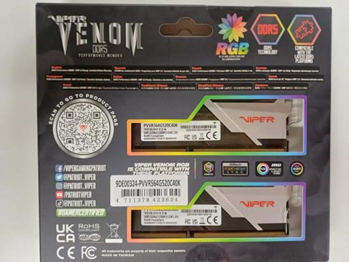 Patriot Viper Venom RGB 64GB (2X32GB) DDR5 5200MHz image 10