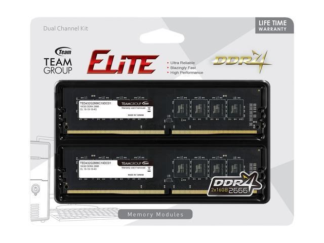 【Team Elite Plus】DDR4-2666MHz16GB×2 ELITE PLUS DDR4 DESKTOP MEMORY RED 16GB(4x4GB) 2666MHz CL19